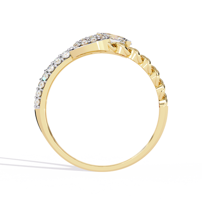 Braided Muse – Oval Solitaire & Diamond Pavé Ring in 14K Gold