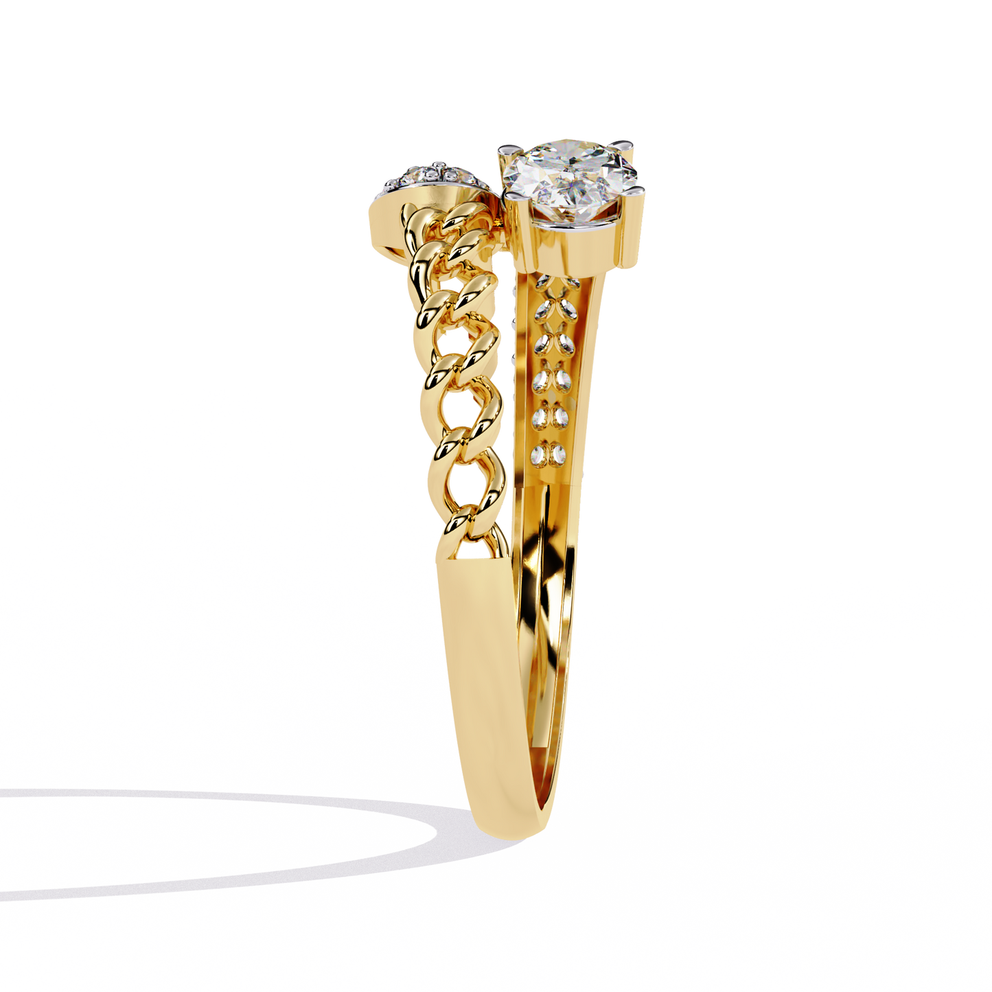 Braided Muse – Oval Solitaire & Diamond Pavé Ring in 14K Gold