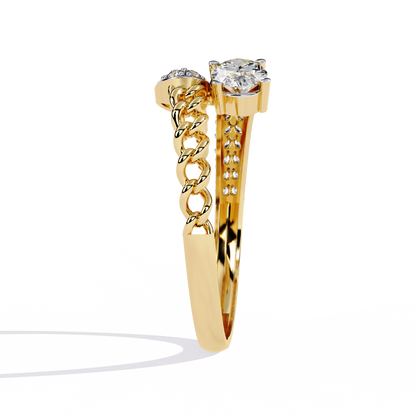 Braided Muse – Oval Solitaire & Diamond Pavé Ring in 14K Gold