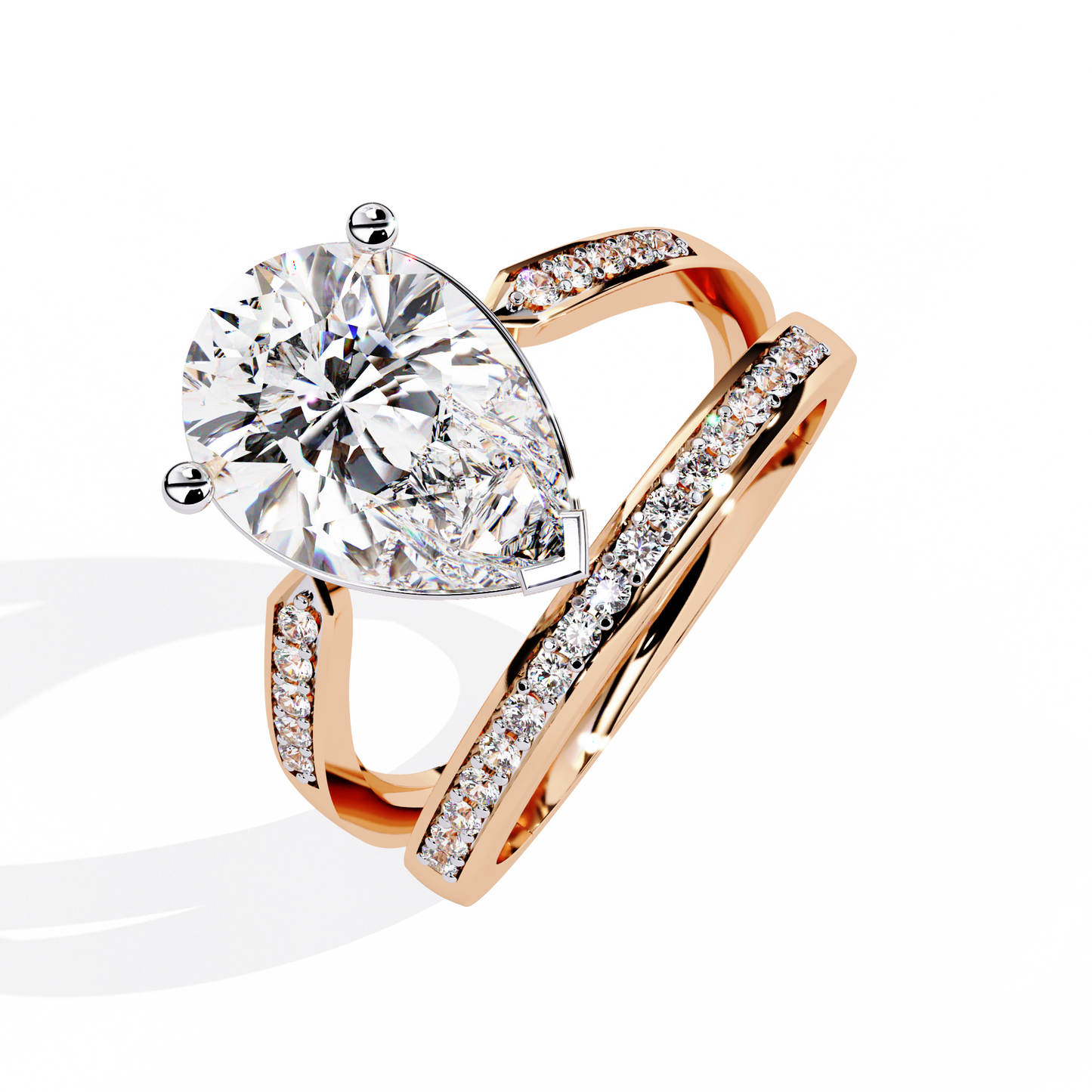 Sculpted Solité – Pear Lab Diamond Split Shank Ring in 14K Gold