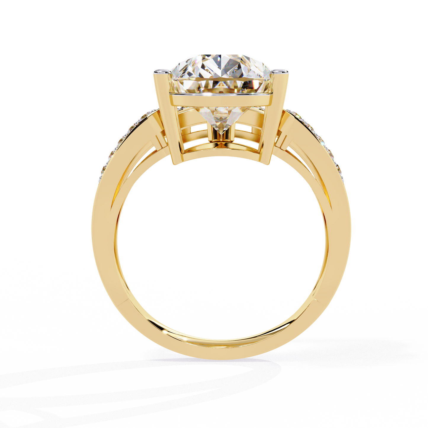 Sculpted Solité – Pear Lab Diamond Split Shank Ring in 14K Gold