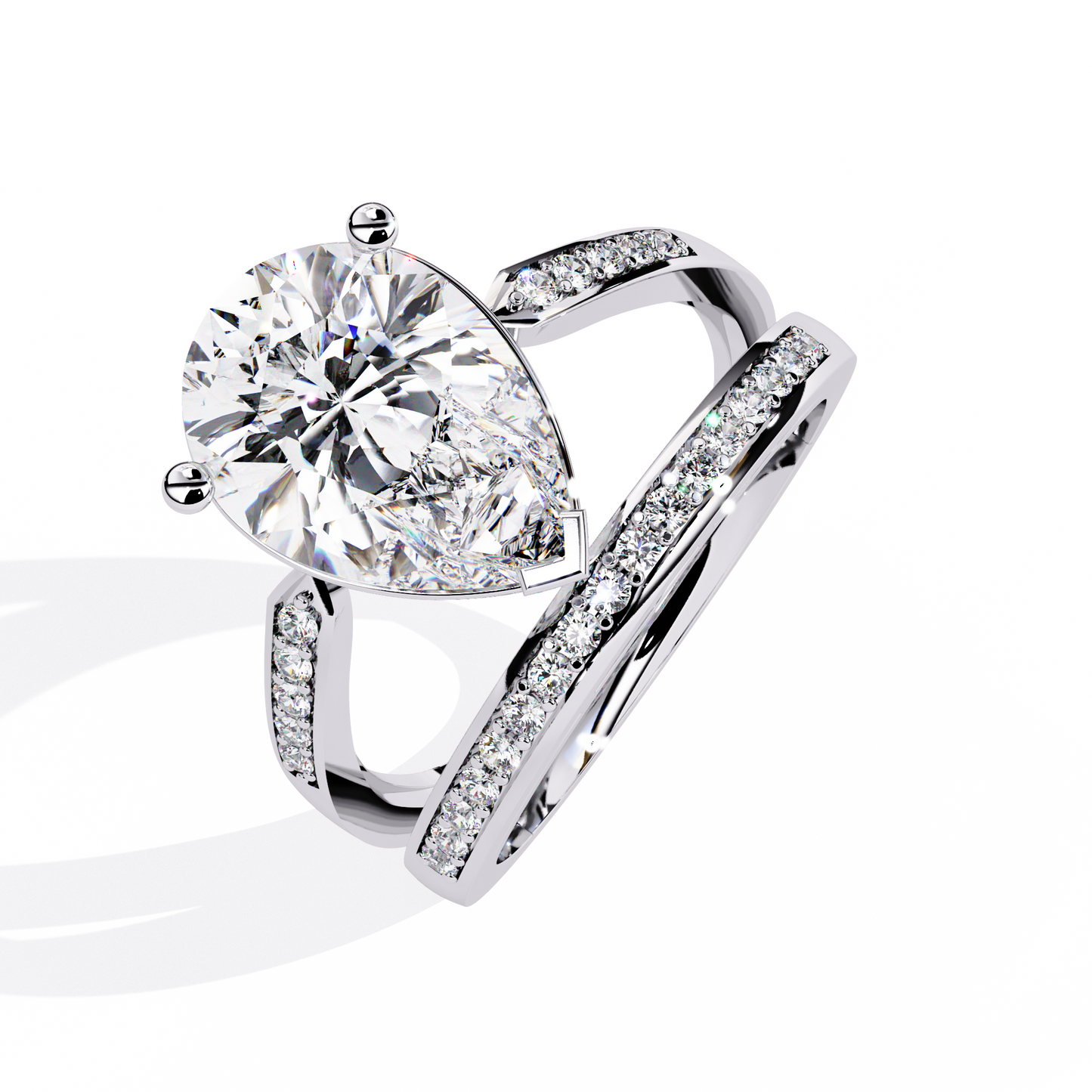 Sculpted Solité – Pear Lab Diamond Split Shank Ring in 14K Gold