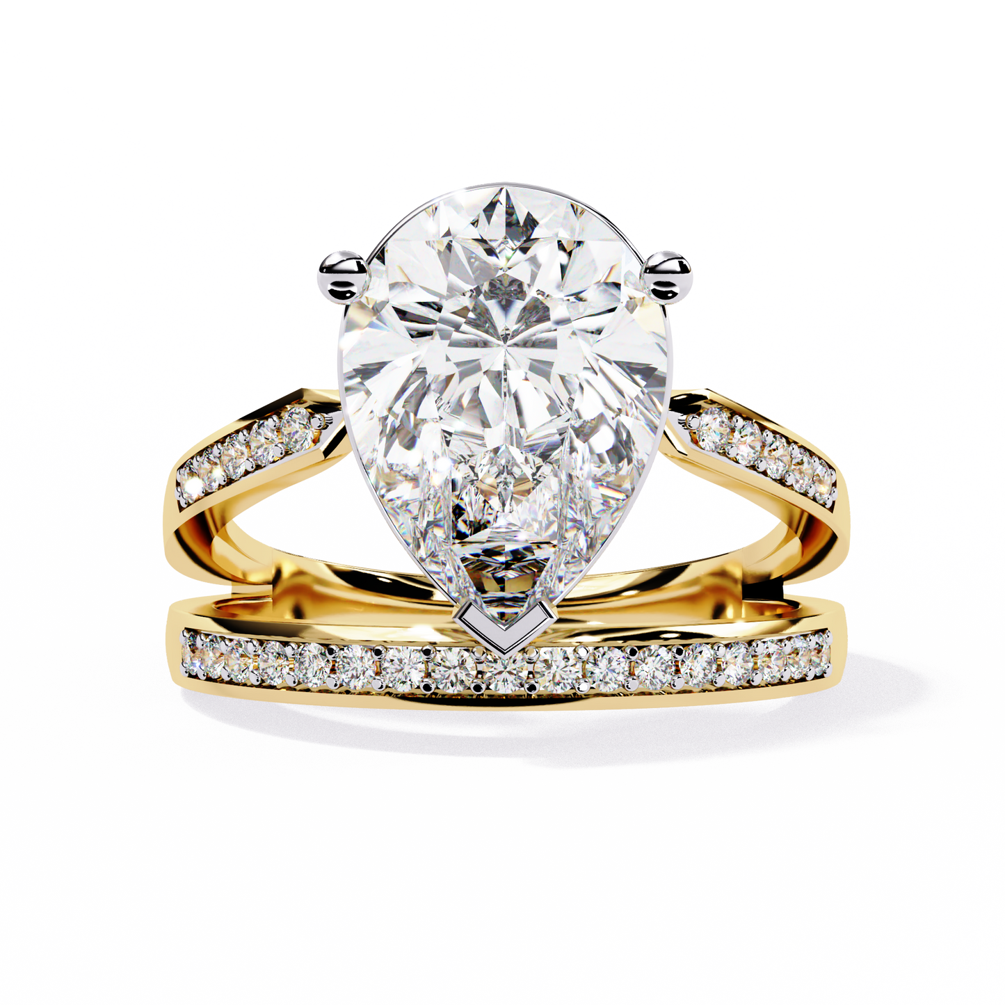 Sculpted Solité – Pear Lab Diamond Split Shank Ring in 14K Gold