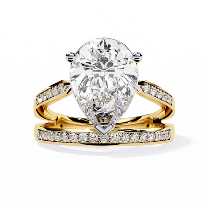 Sculpted Solité – Pear Lab Diamond Split Shank Ring in 14K Gold