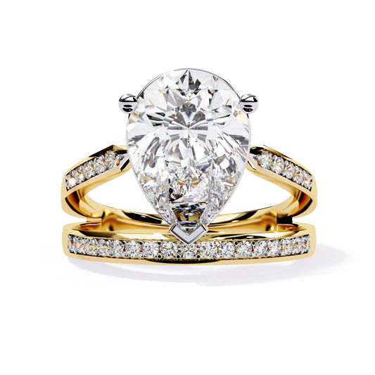 Sculpted Solité – Pear Lab Diamond Split Shank Ring in 14K Gold