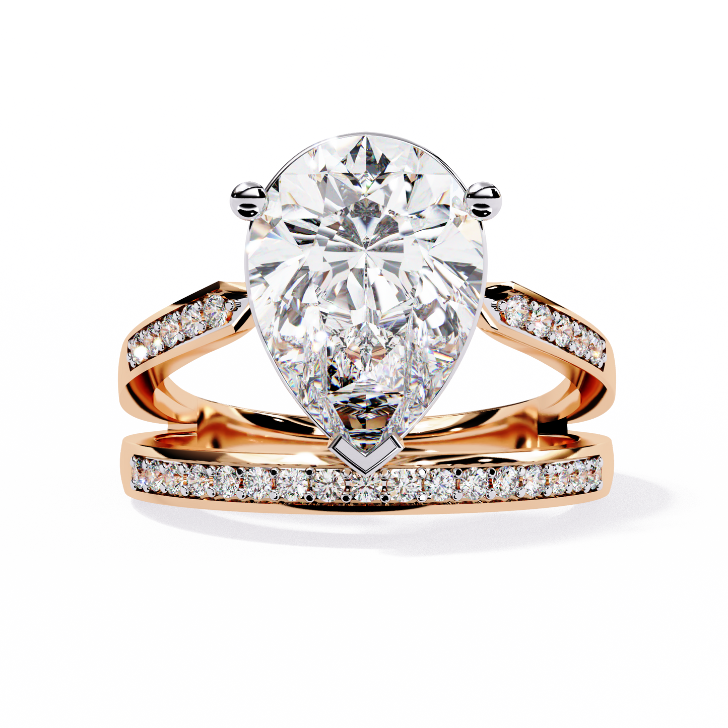 Sculpted Solité – Pear Lab Diamond Split Shank Ring in 14K Gold
