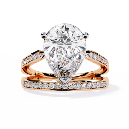 Sculpted Solité – Pear Lab Diamond Split Shank Ring in 14K Gold