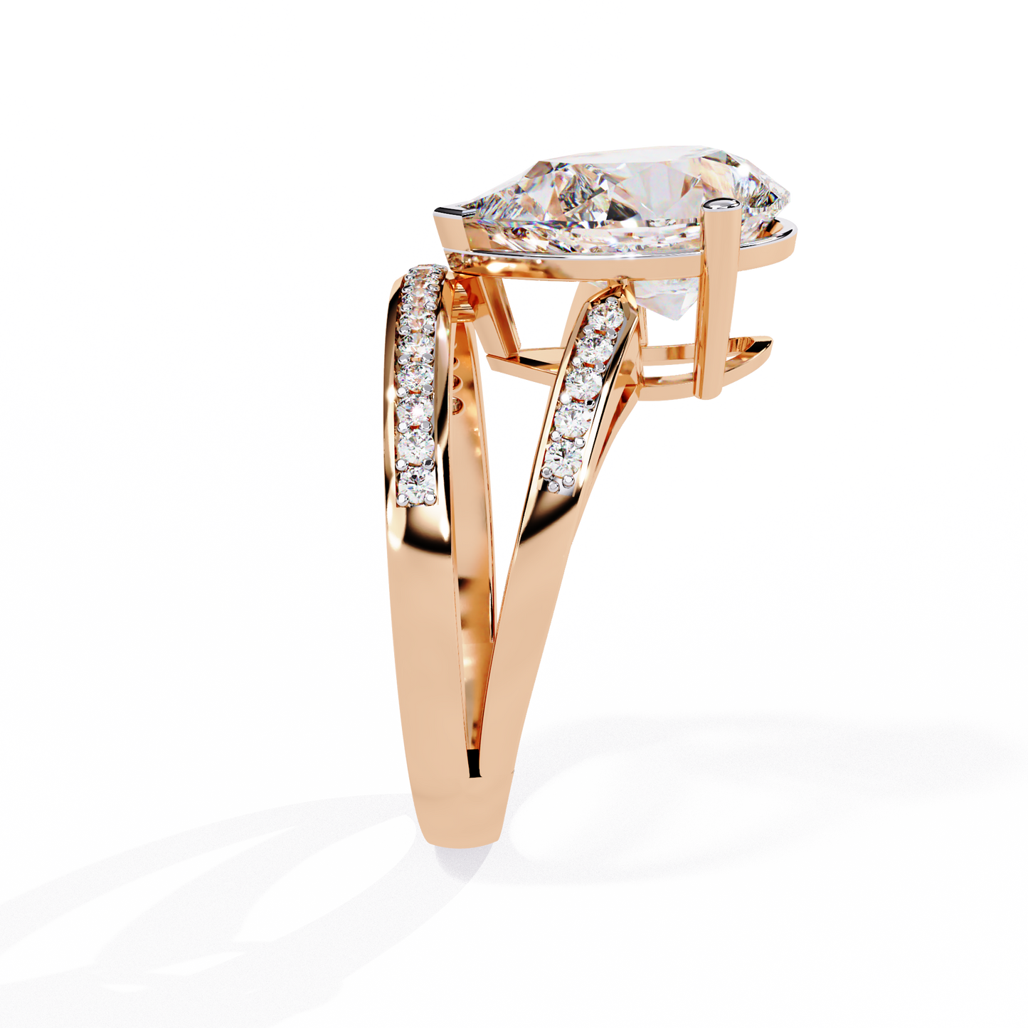 Sculpted Solité – Pear Lab Diamond Split Shank Ring in 14K Gold