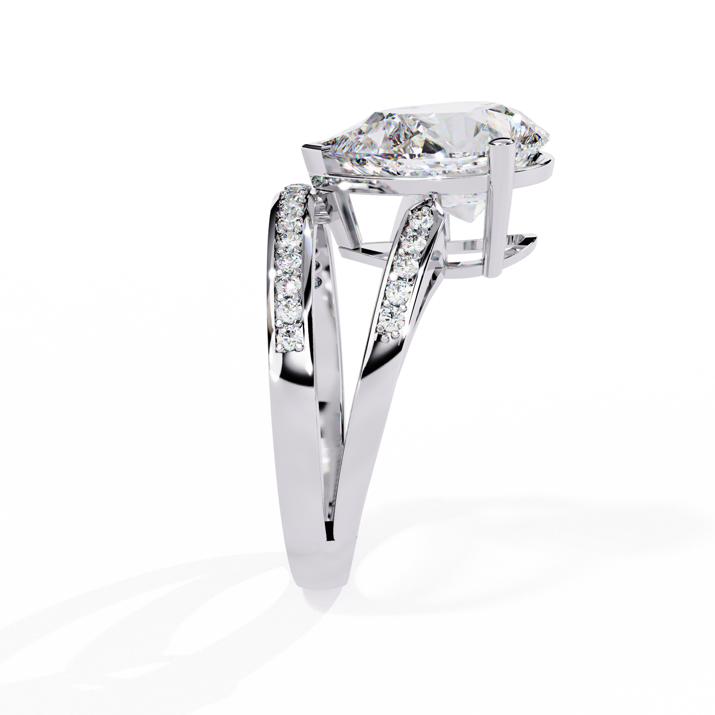Sculpted Solité – Pear Lab Diamond Split Shank Ring in 14K Gold