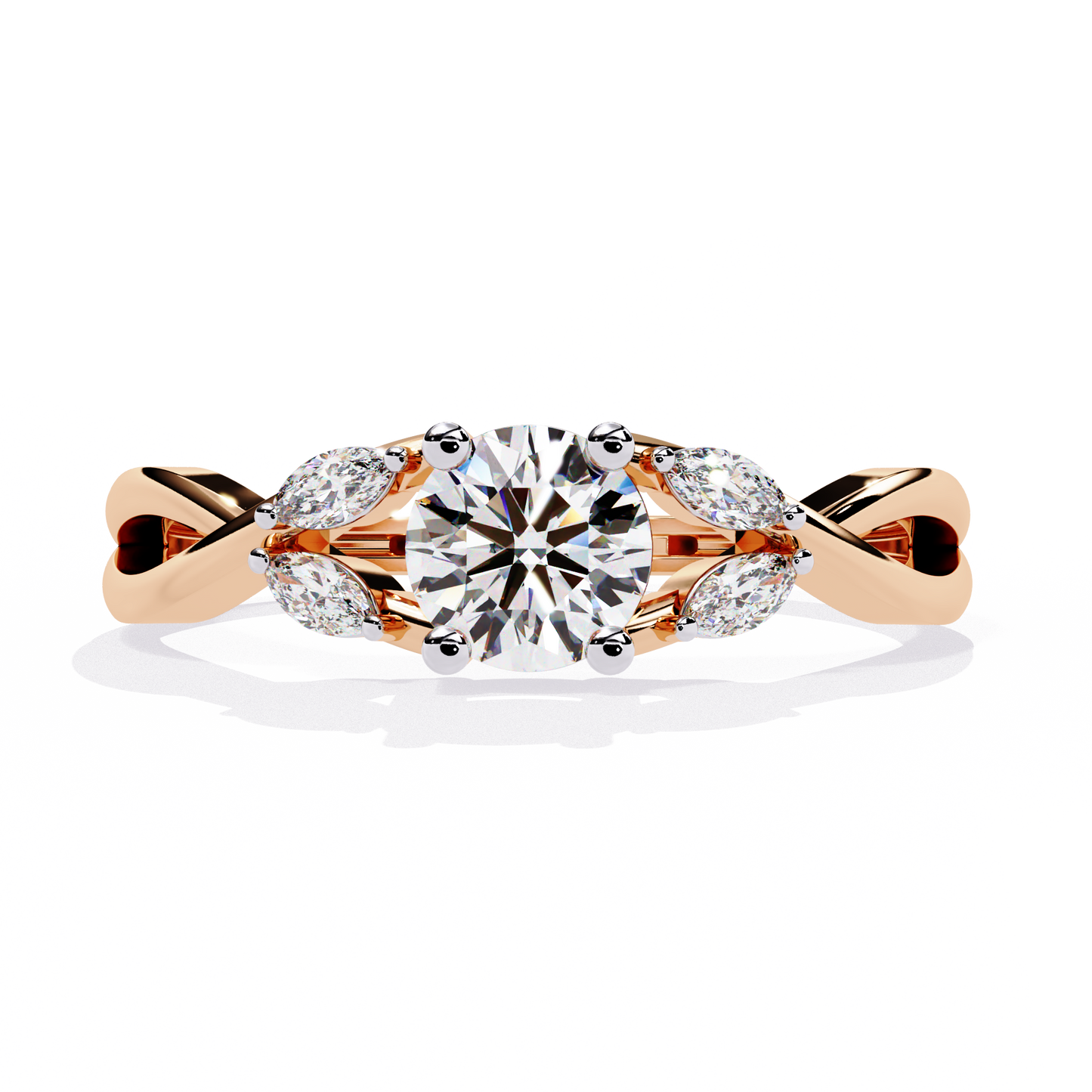 Willow Embrace – Round and Marquise Lab Diamond Twist Ring in 14K Gold