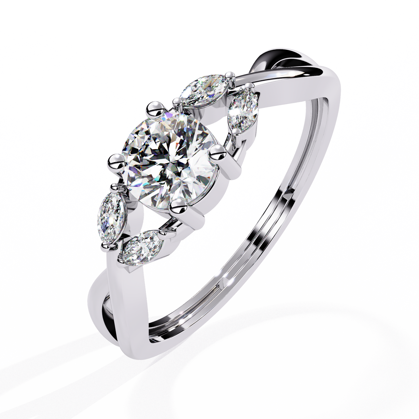 Willow Embrace – Round and Marquise Lab Diamond Twist Ring in 14K Gold