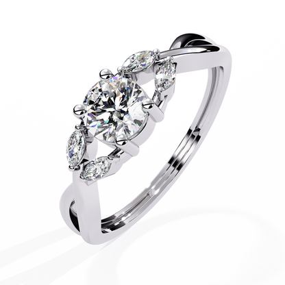 Willow Embrace – Round and Marquise Lab Diamond Twist Ring in 14K Gold