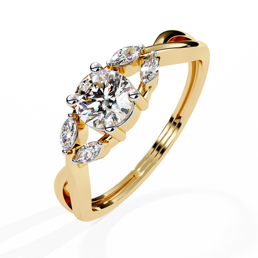 Willow Embrace – Round and Marquise Lab Diamond Twist Ring in 14K Gold