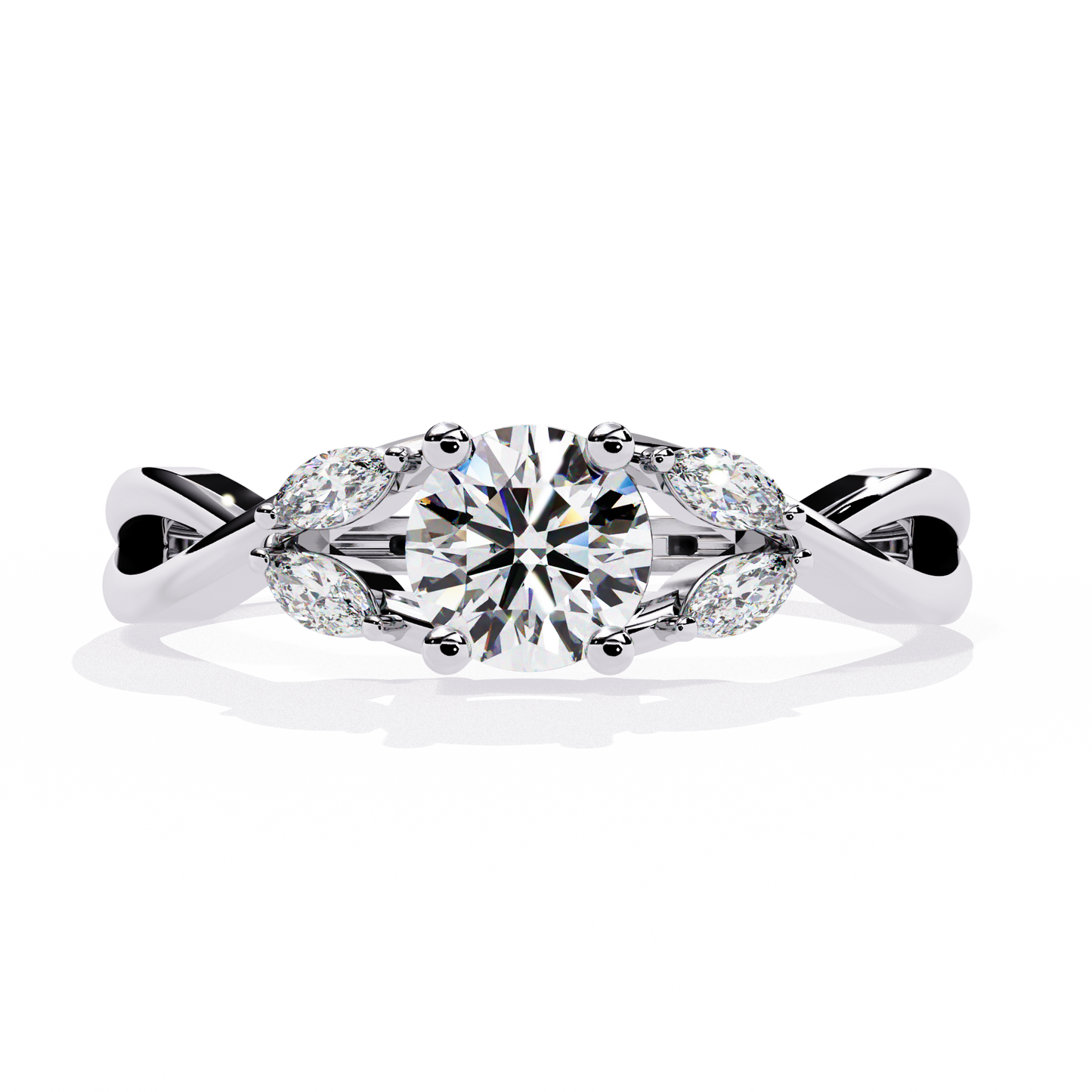 Willow Embrace – Round and Marquise Lab Diamond Twist Ring in 14K Gold