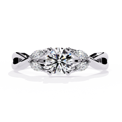 Willow Embrace – Round and Marquise Lab Diamond Twist Ring in 14K Gold