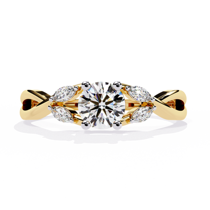 Willow Embrace – Round and Marquise Lab Diamond Twist Ring in 14K Gold