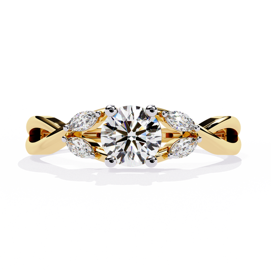 Willow Embrace – Round and Marquise Diamond Twist Ring in 14K Gold