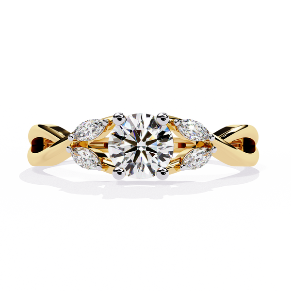 Willow Embrace – Round and Marquise Diamond Twist Ring in 14K Gold
