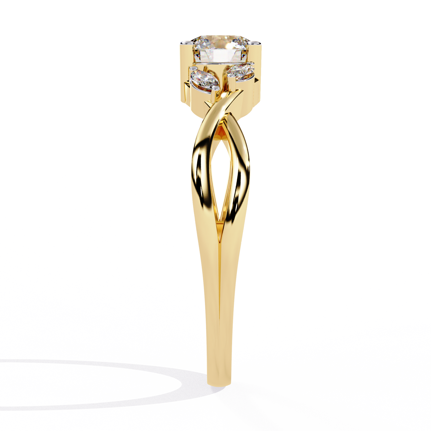 Willow Embrace – Round and Marquise Lab Diamond Twist Ring in 14K Gold