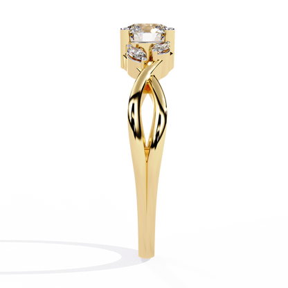 Willow Embrace – Round and Marquise Lab Diamond Twist Ring in 14K Gold