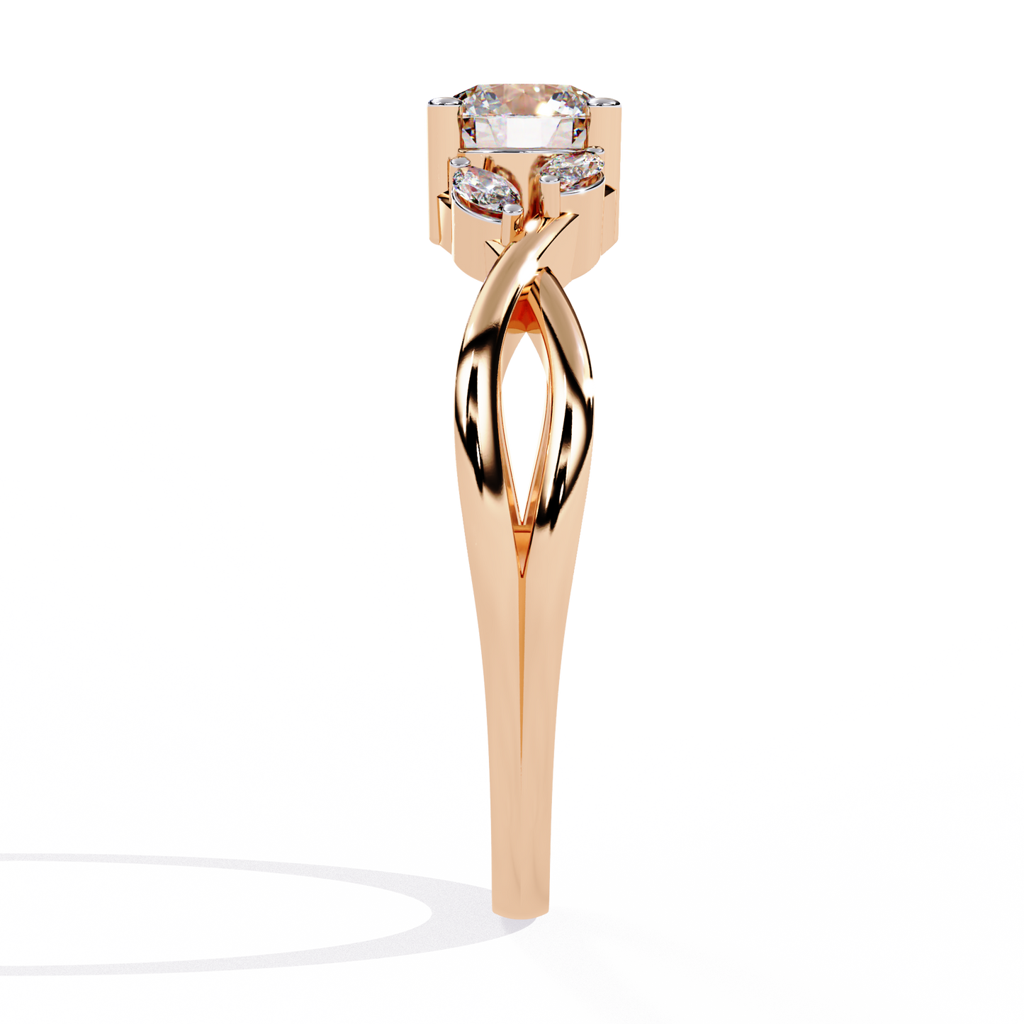 Willow Embrace – Round and Marquise Lab Diamond Twist Ring in 14K Gold