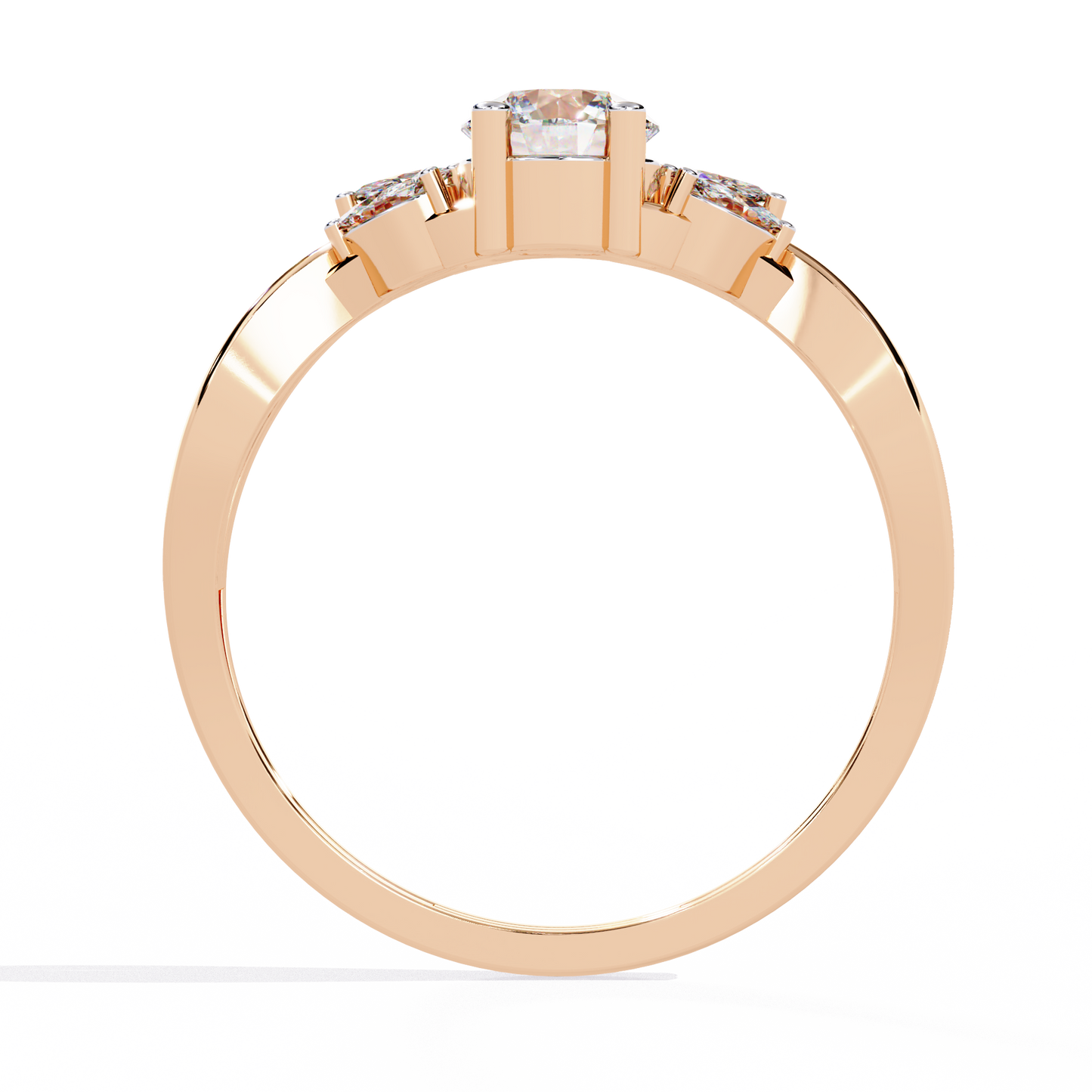 Willow Embrace – Round and Marquise Lab Diamond Twist Ring in 14K Gold