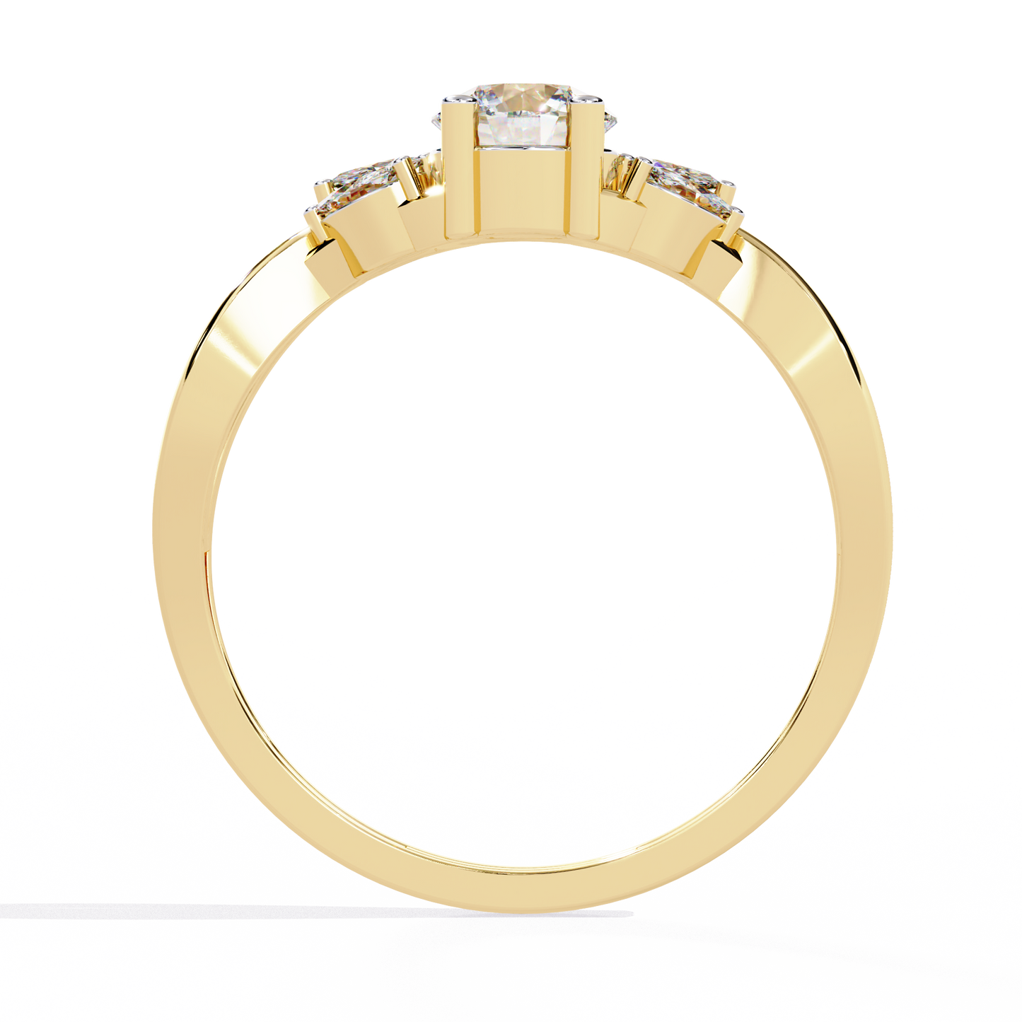 Willow Embrace – Round and Marquise Lab Diamond Twist Ring in 14K Gold