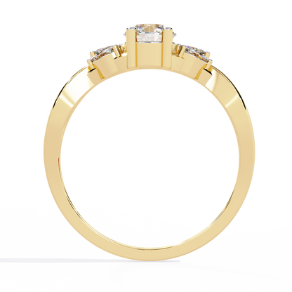 Willow Embrace – Round and Marquise Lab Diamond Twist Ring in 14K Gold