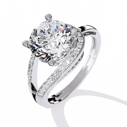 Wave Crest – Diamond Solitaire Ring with Curved Pavé Band in 14K Gold