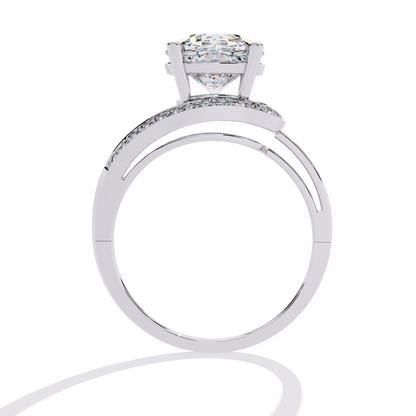 Wave Crest – Diamond Solitaire Ring with Curved Pavé Band in 14K Gold