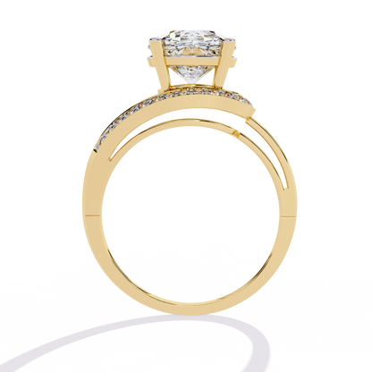 Wave Crest – Diamond Solitaire Ring with Curved Pavé Band in 14K Gold