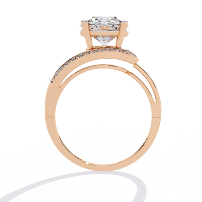 Wave Crest – Diamond Solitaire Ring with Curved Pavé Band in 14K Gold