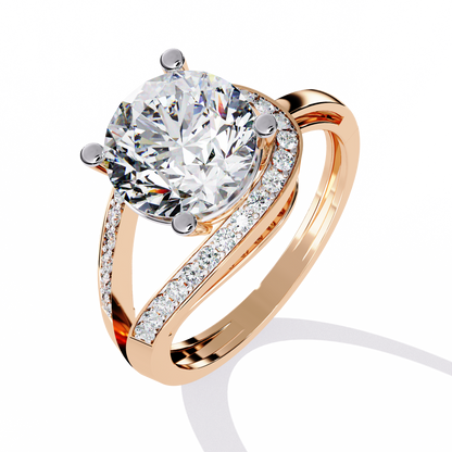 Wave Crest – Diamond Solitaire Ring with Curved Pavé Band in 14K Gold