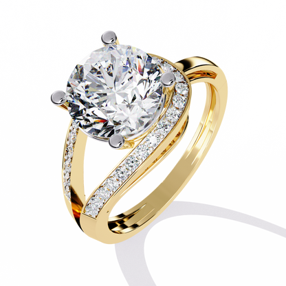 Wave Crest – Diamond Solitaire Ring with Curved Pavé Band in 14K Gold