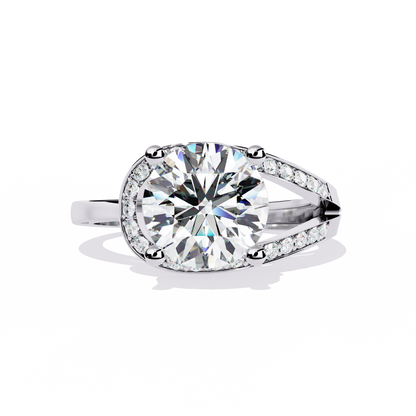 Wave Crest – Diamond Solitaire Ring with Curved Pavé Band in 14K Gold