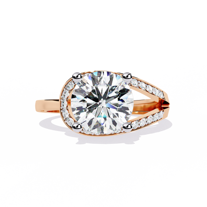 Wave Crest – Diamond Solitaire Ring with Curved Pavé Band in 14K Gold