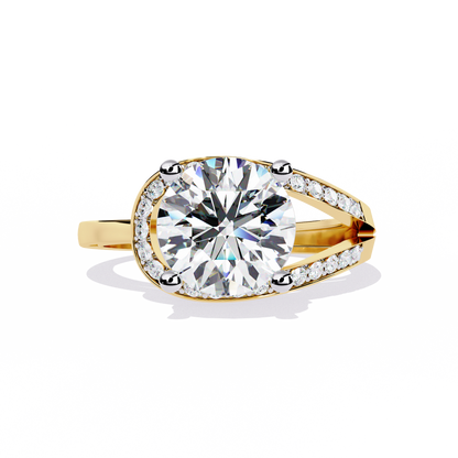 Wave Crest – Diamond Solitaire Ring with Curved Pavé Band in 14K Gold