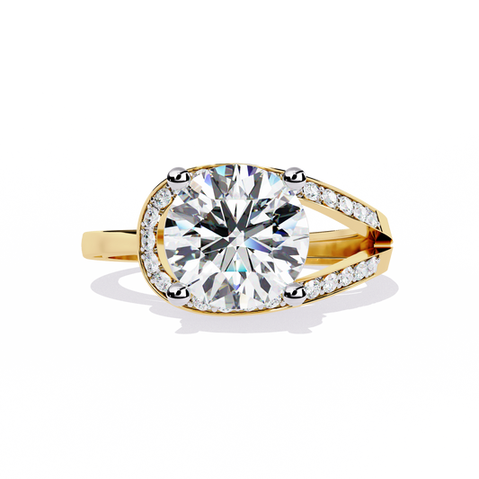 Wave Crest – Diamond Solitaire Ring with Curved Pavé Band in 14K Gold
