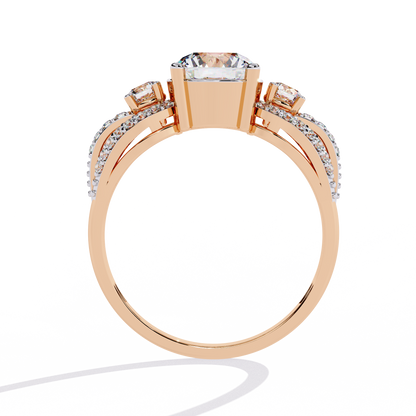 Heirloom Trinity – Lab Diamond Three-Stone Ring with Pavé Halo in 14K Gold