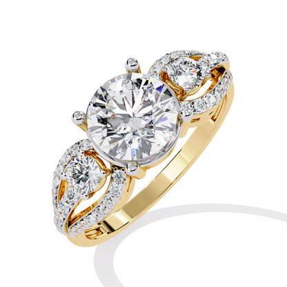 Heirloom Trinity – Lab Diamond Three-Stone Ring with Pavé Halo in 14K Gold