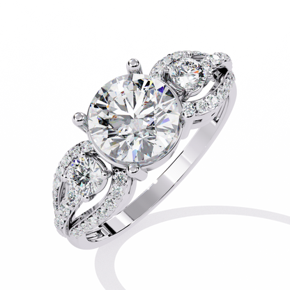 Heirloom Trinity – Lab Diamond Three-Stone Ring with Pavé Halo in 14K Gold