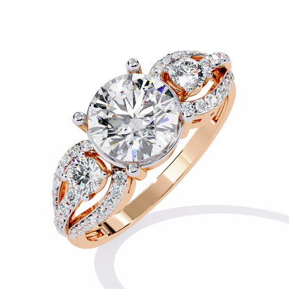Heirloom Trinity – Lab Diamond Three-Stone Ring with Pavé Halo in 14K Gold