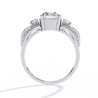 Heirloom Trinity – Lab Diamond Three-Stone Ring with Pavé Halo in 14K Gold