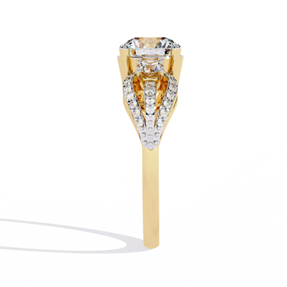 Heirloom Trinity – Lab Diamond Three-Stone Ring with Pavé Halo in 14K Gold