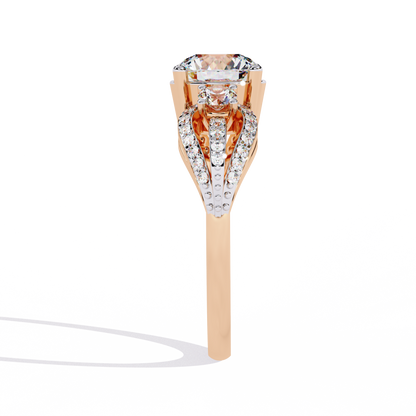Heirloom Trinity – Lab Diamond Three-Stone Ring with Pavé Halo in 14K Gold