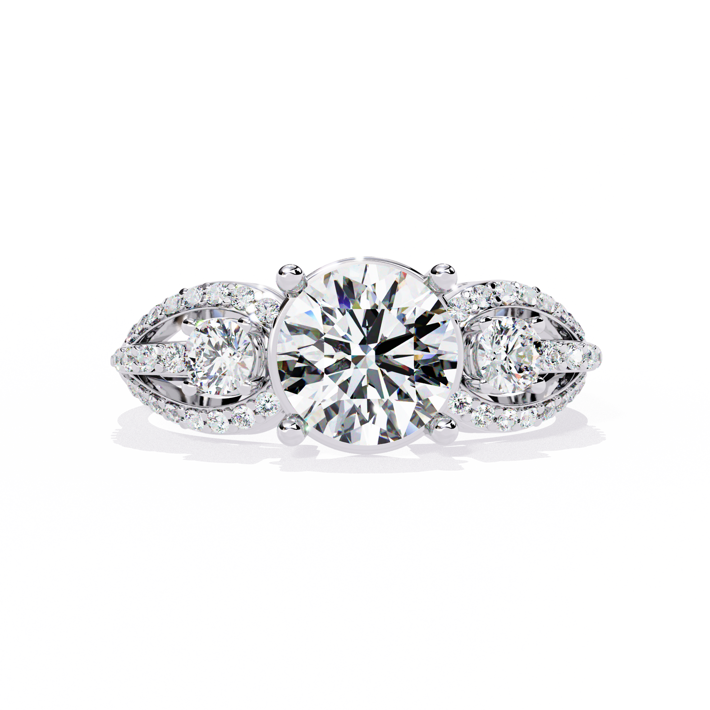 Heirloom Trinity – Lab Diamond Three-Stone Ring with Pavé Halo in 14K Gold
