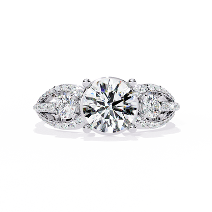 Heirloom Trinity – Lab Diamond Three-Stone Ring with Pavé Halo in 14K Gold