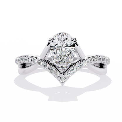 V-Embrace – Lab Diamond Pear Ring with Criss-Cross Pavé Shank in 14K Gold