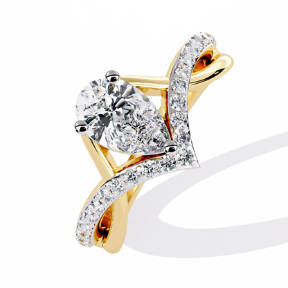 V-Embrace – Lab Diamond Pear Ring with Criss-Cross Pavé Shank in 14K Gold