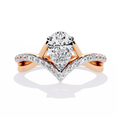 V-Embrace – Lab Diamond Pear Ring with Criss-Cross Pavé Shank in 14K Gold